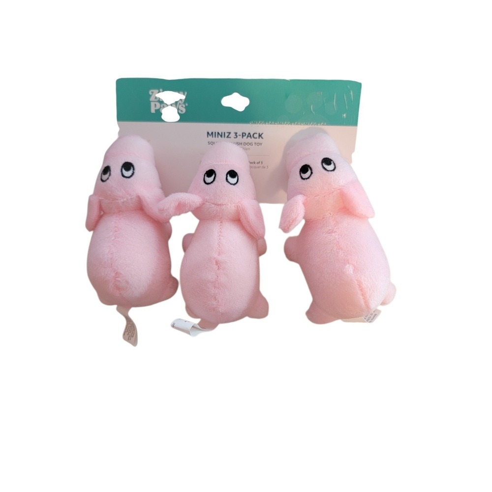 Zippy Paws Miniz 3 Pack Squeaky Plush Pig Pink Dog Toy New 4.5" x 2" each